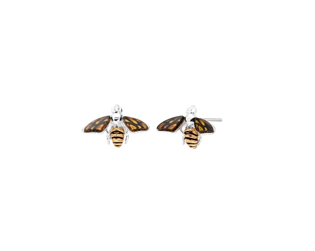 Pozłacane kolczyki w kształcie bursztynowych pszczół