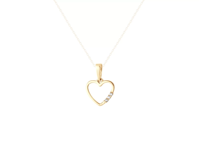 Zawieszka złota w kształcie serca z trzema małymi cyrkoniami na krawędzi