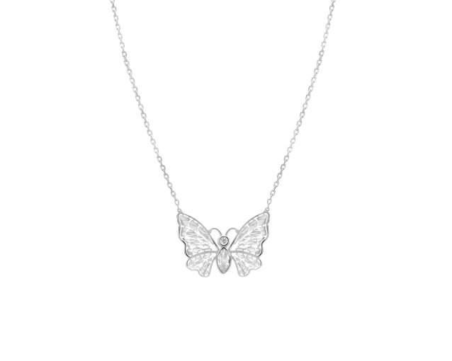 Kolia srebrna z cyrkoniami w kształcie motyla