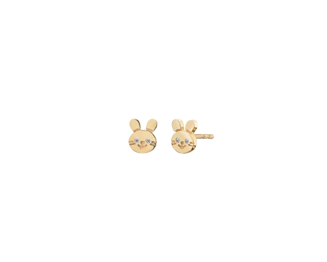 Kolczyki złote punktowe w kształcie głowy myszki zdobione cyrkoniami