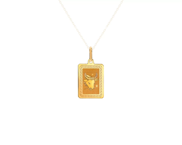 Zawieszka złota grawerowana prostokątna ze znakiem zodiaku Bykiem