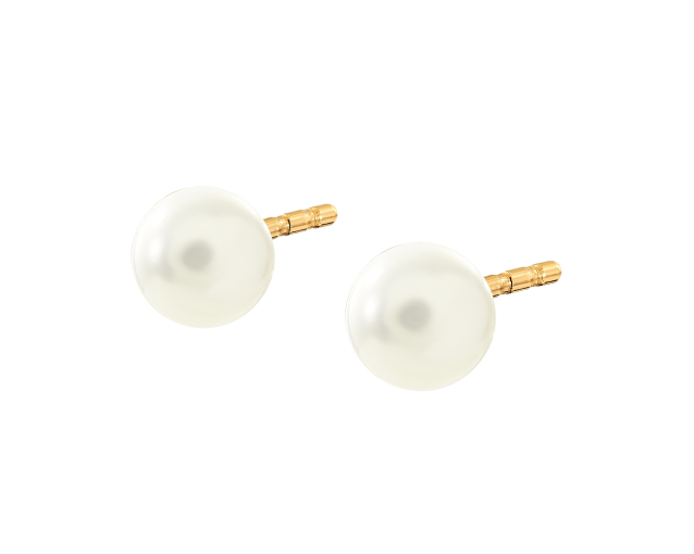 Kolczyki srebrne punktowe pozłacane z okrągłą białą perłą