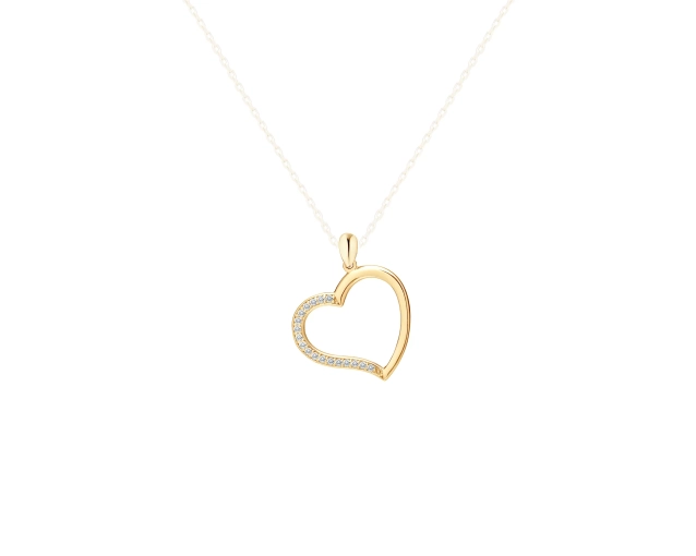 Zawieszka złota do naszyjnika w kształcie serca ozdobiona jednostronnie białymi cyrkoniami