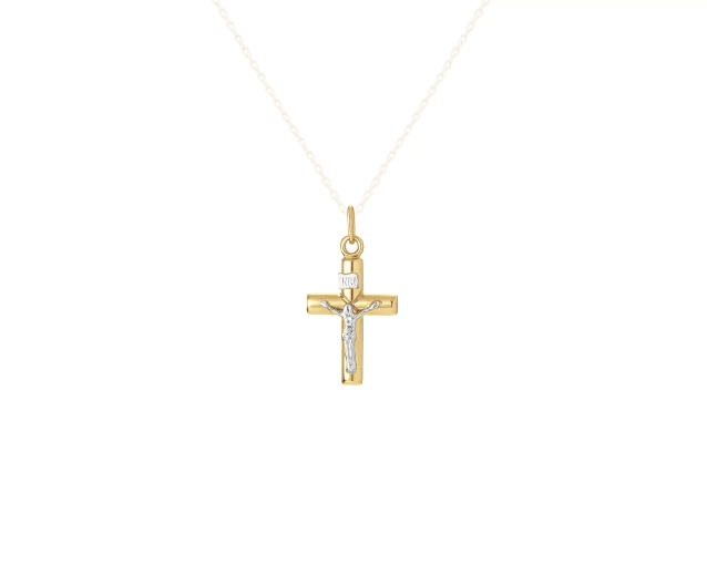 Zawieszka złota mała w kształcie krzyża z Jezusem