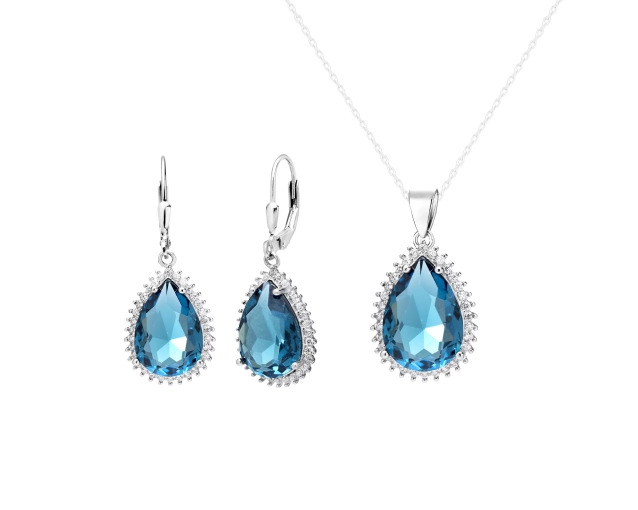 Komplet biżuterii srebrnej z błękitnymi i białymi cyrkoniami