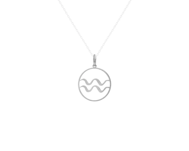 Zawieszka srebrna okrągła z symbolem znaku zodiaku Wodnik