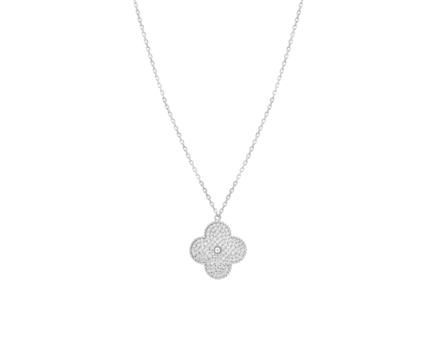 Naszyjnik srebrny z motywem kwiatu o czterech płatkach wysadzanego cyrkoniami