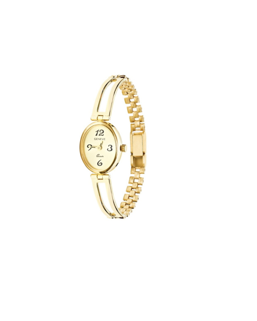 Zegarek złoty damski z owalną tarczą i bransoletą z dużymi ogniwami