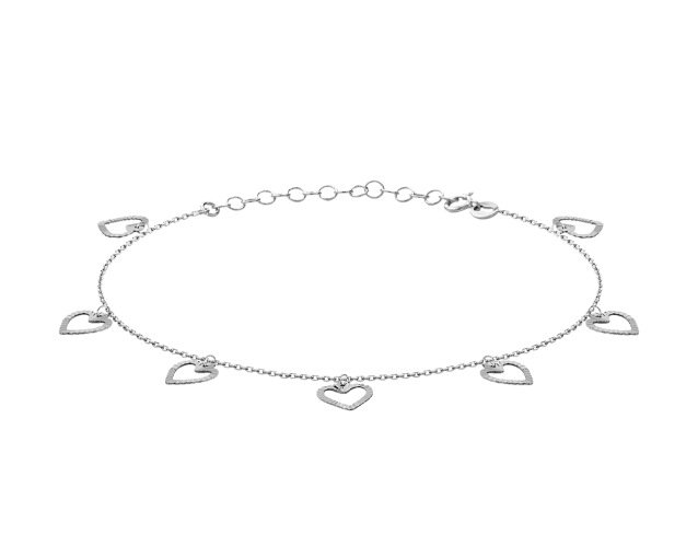 Bransoletka srebrna łańcuszkowa z zawieszkami w kształcie otwartych serc