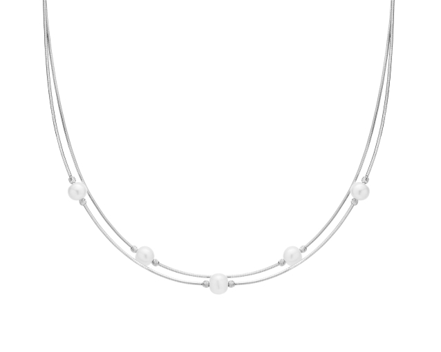 Naszyjnik srebrny podwójny z białymi perłami