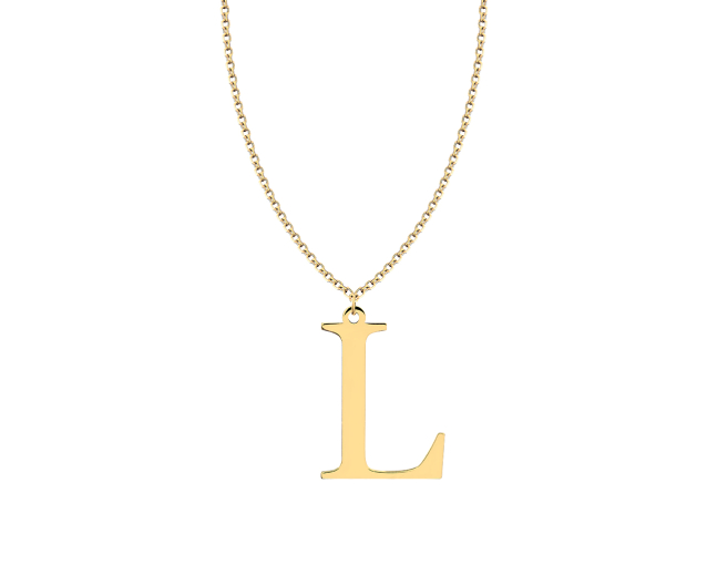 Naszyjnik srebrny pozłacany typu ankier z zawieszką w kształcie litery L