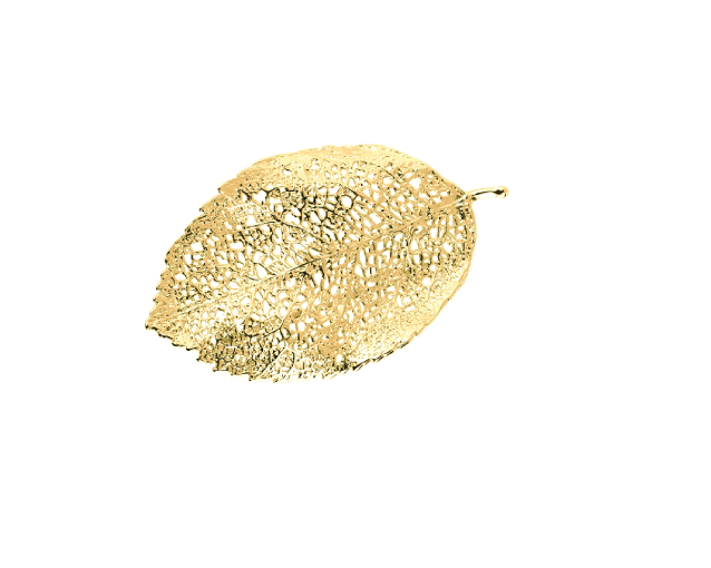 Broszka srebrna pozłacana w kształcie liścia ażurowa