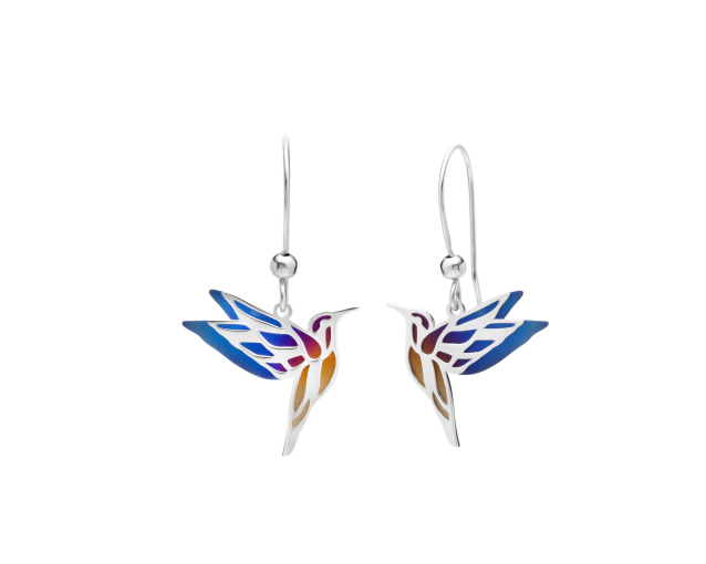 Kolczyki srebrne wiszące z tytanem w kształcie kolibra