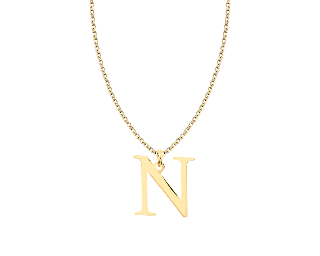 Naszyjnik złoty łańcuszkowy z wisiorkiem w kształcie litery N