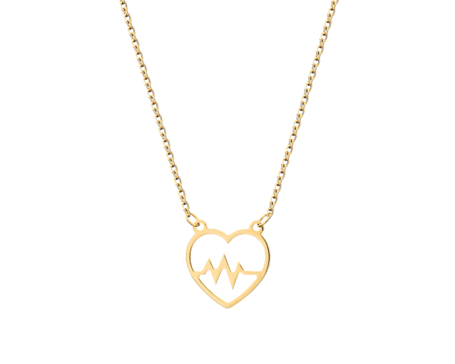 Naszyjnik złoty celebrytka z wisiorkiem w kształcie serca z krzywą EKG w środku