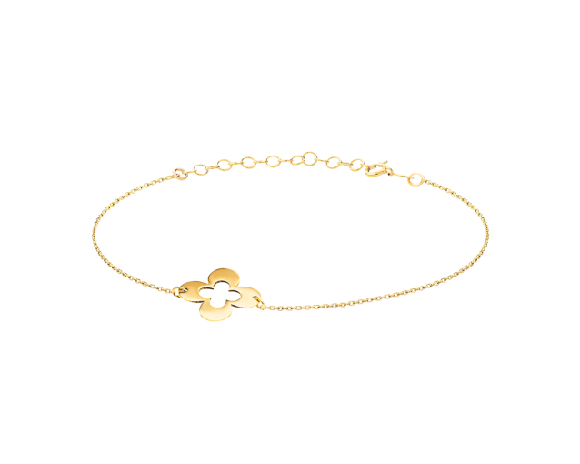 Bransoletka złota łańcuszkowa z elementem ozdobnym w postaci kwiatka o czterech płatkach