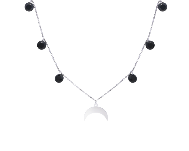 Naszyjnik srebrny typu choker z wisiorkiem w kształcie księżyca i okrągłymi cyrkoniami