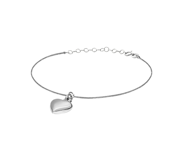 Bransoletka srebrna na cienkim łańcuszku z zawieszką w kształcie trójwymiarowego serca
