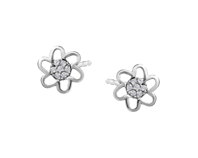 Kolczyki srebrne punktowe kwiatki z cyrkoniami