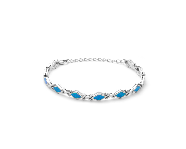 Bransoletka srebrna z błękitnym opalem w kształcie rombów