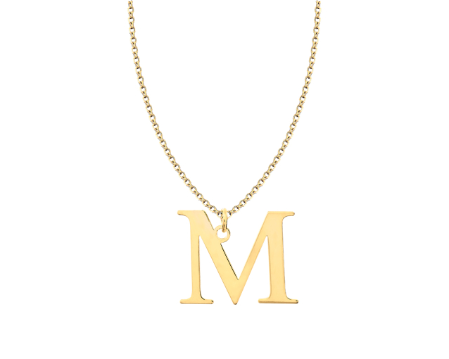 Naszyjnik złoty łańcuszkowy z wisiorkiem w kształcie litery M