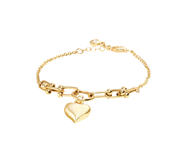 Bransoletka złota nowoczesna z grubymi ogniwami i zawieszką w kształcie serca
