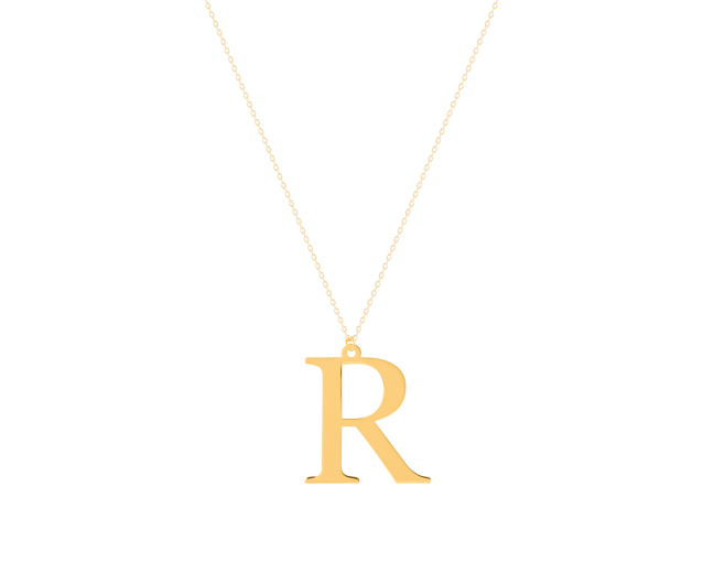 Naszyjnik srebrny pozłacany typu ankier z zawieszką w kształcie litery R
