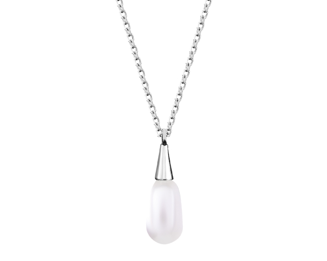 Naszyjnik srebrny kolia łańcuszkowa z perłą w kształcie kropli