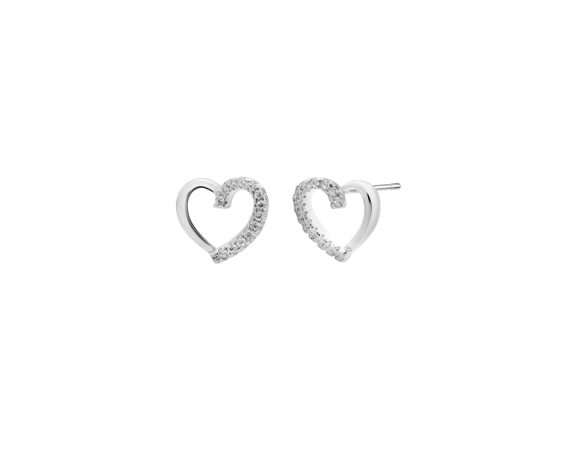 Kolczyki srebrne punktowe w kształcie serc ozdobione cyrkoniami
