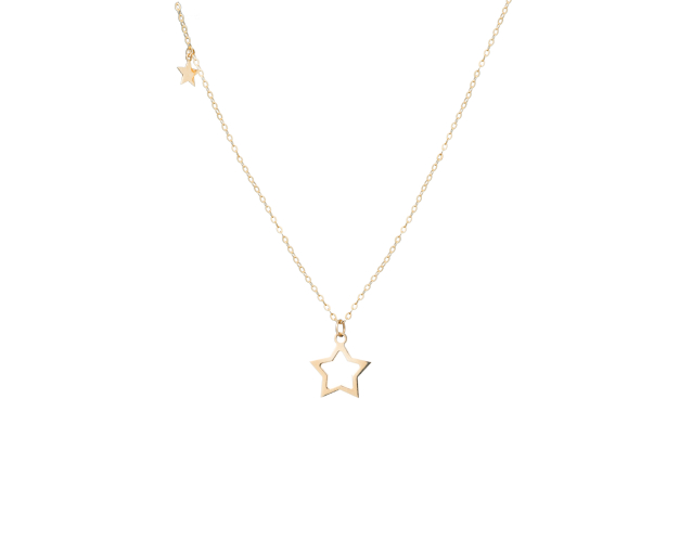 Złoty naszyjnik z wisiorkiem i zawieszką w kształcie gwiazdy asymetryczny