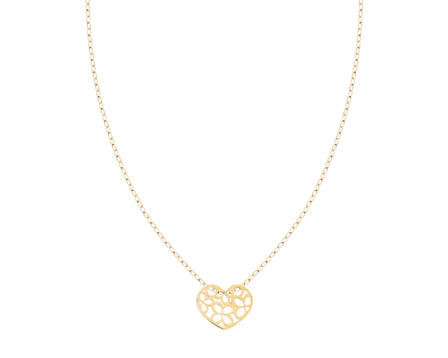 Naszyjnik złoty celebrytka z wisiorkiem w kształcie serca z motywem kwiatów w środku