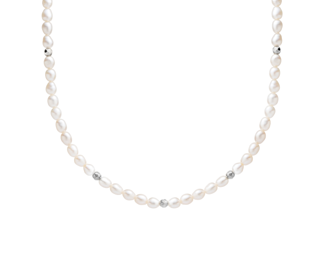Naszyjnik srebrny z kuleczkami i białymi perłami