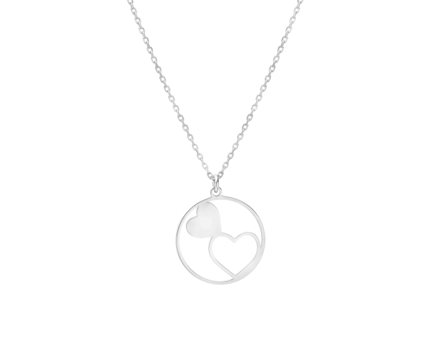 Naszyjnik srebrny kolia łańcuszkowa z okrągłym wisiorkiem z motywem dwóch serc