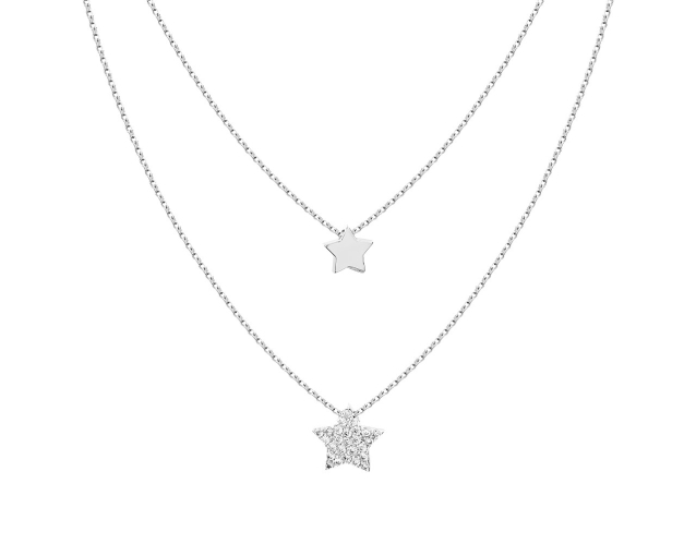 Naszyjnik srebrny podwójna kolia łańcuszkowa z gwiazdkami i cyrkoniami