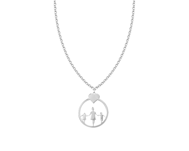 Naszyjnik srebrny kolia łańcuszkowa z okrągłym wisiorkiem z wizerunkiem mamy z dwójką dzieci