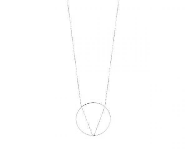 Srebrny naszyjnik długi z łańcuszkiem wpisanym w okrąg na kształt litery V