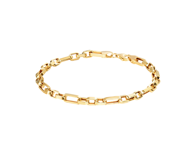 Bransoletka złota łańcuszkowa - gruba i wyrazista o splocie ankier z różnej długości ogniwami