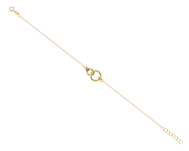 Bransoletka złota łańcuszkowa z dwoma połączonymi ozdobnymi kółkami