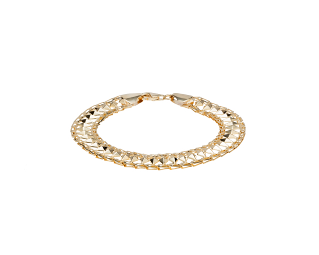 Elegancka bransoletka złota segmentowa nowoczesna z wypukłymi elementami w kształcie rombów łączonymi na płasko