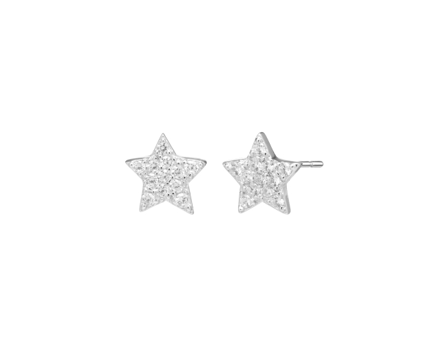 Kolczyki srebrne punktowe na sztyft w kształcie gwiazdek pokrytych białymi cyrkoniami