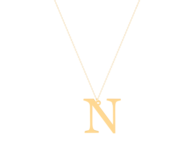 Naszyjnik srebrny pozłacany typu ankier z zawieszką w kształcie litery N