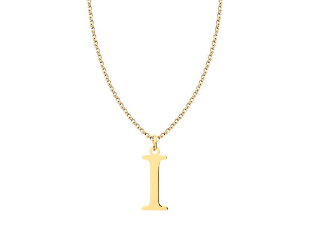 Naszyjnik złoty łańcuszkowy z wisiorkiem w kształcie litery I