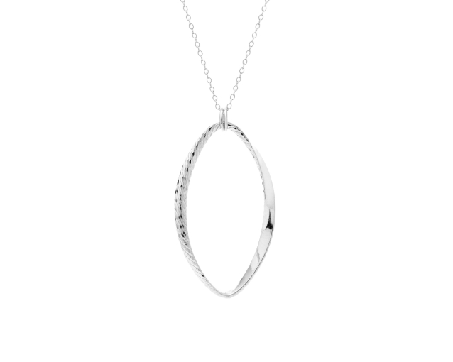 Naszyjnik srebrny kolia łańcuszkowa z dużym okrągłym wisiorkiem o kształcie taśmy