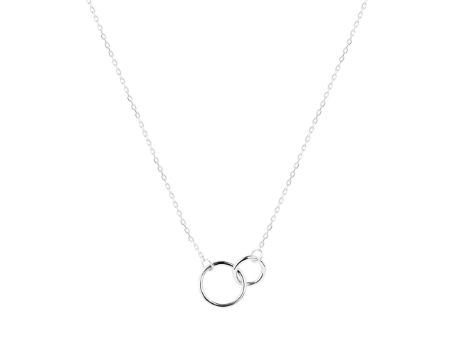 Srebrny naszyjnik typu ankier krótki z wisiorkiem w kształcie dwóch złączonych obrączek