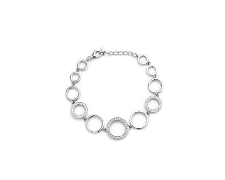 Srebrna bransoletka z cyrkoniami, regulowana, idealna na wieczór