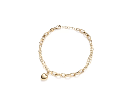 Złota bransoletka podwójny łańcuszek z serduszkiem