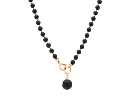 Naszyjnik pozłacany z czarnym bursztynem