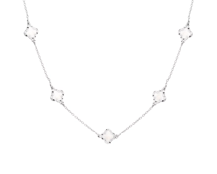 Naszyjnik srebrny z białymi emaliowanymi koniczynami
