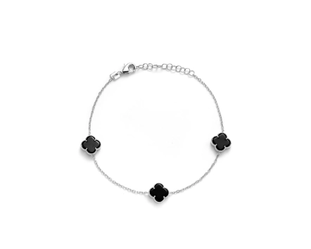 Bransoletka srebrna z trzema czarnymi koniczynkami