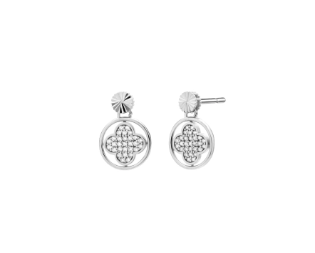 Kolczyki srebrne koniczynki z cyrkoniami w oprawie Pave